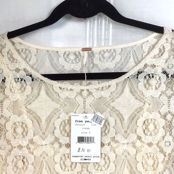 2pc Free People Cream All Over Lace 3/4 Sleeves with Rayon Lingerie Slip - Picture 3 of 10